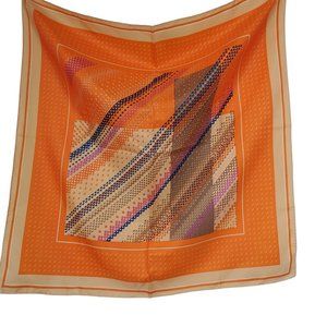 Vintage Satin Head Scarf Orange Blue Pink Multicolor 23" Square